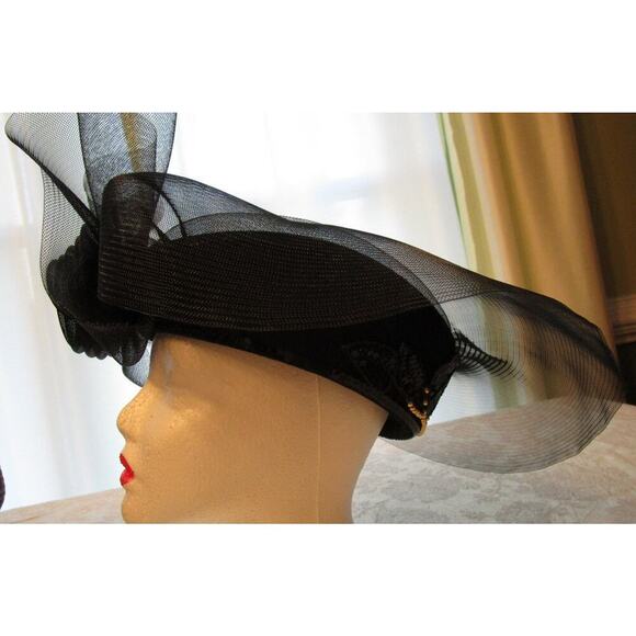 Geo W. Bollman Vintage Ladies Black Hat Classy Mesh Pillbox main image 8